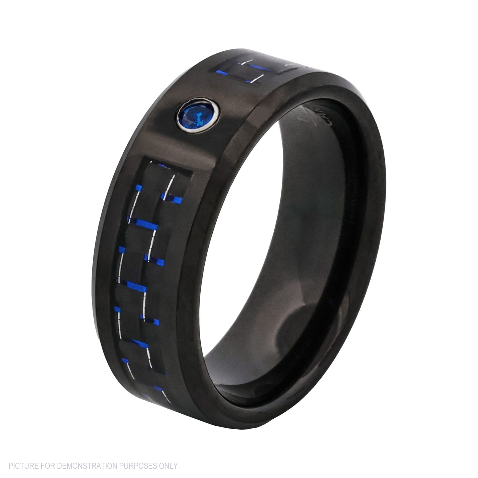 Cudworth Matte Black Ion Plated Tungsten Ring – Midnight Sapphire